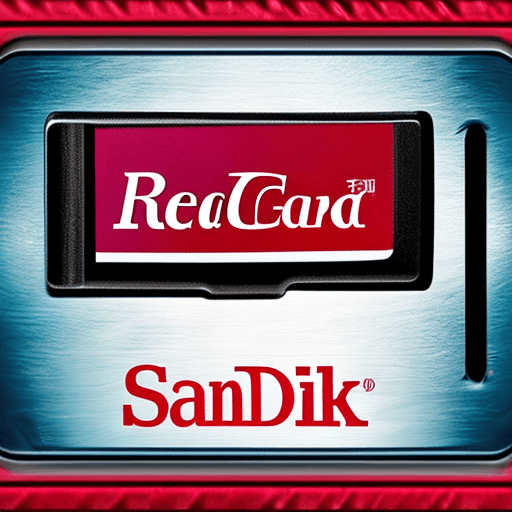 AI generated: Sandisk red memory card, fuschia colors on with colorful patterns, intricate details, professional p...