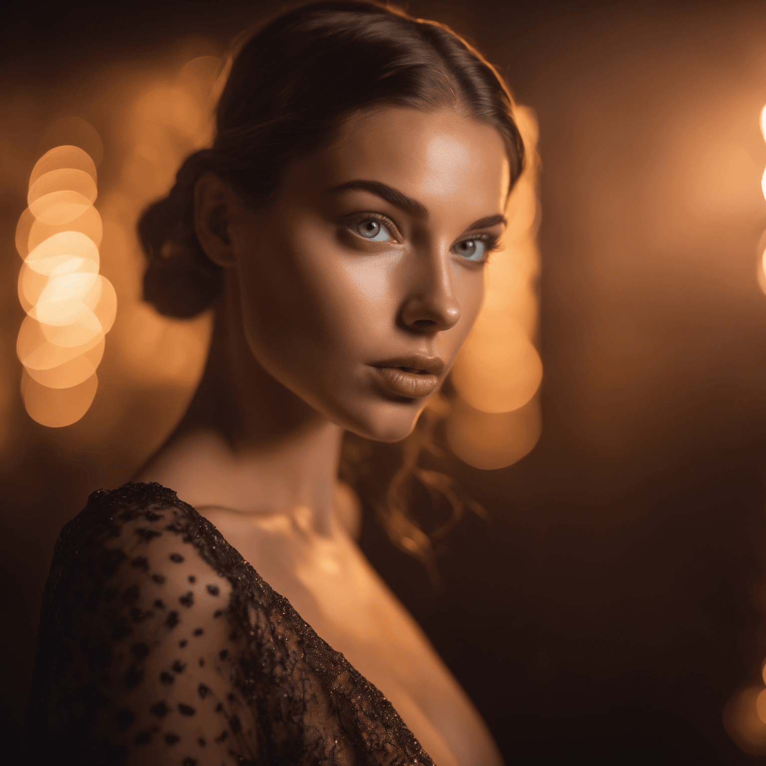 AI generated: An enigmatic 25-year-old woman with envious lips and captivating eyes is bathed in a soft, mysteriou...