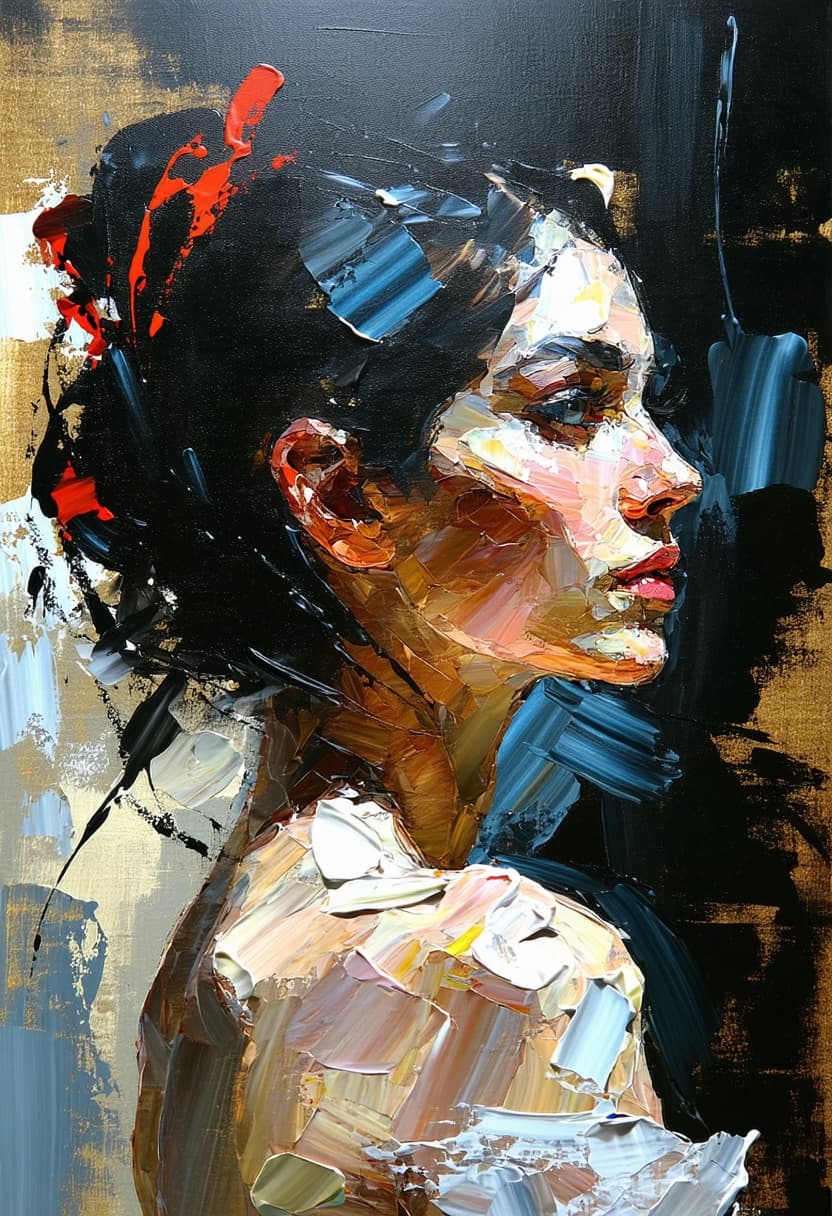 AI generated: masterpiece, post-impressionist oil painting of a woman, side view, expressive facial features, stun...