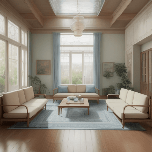 AI generated: 4k  muvie interior design, dreamy sunken living room conversation pit, wooden floor, small windows o...