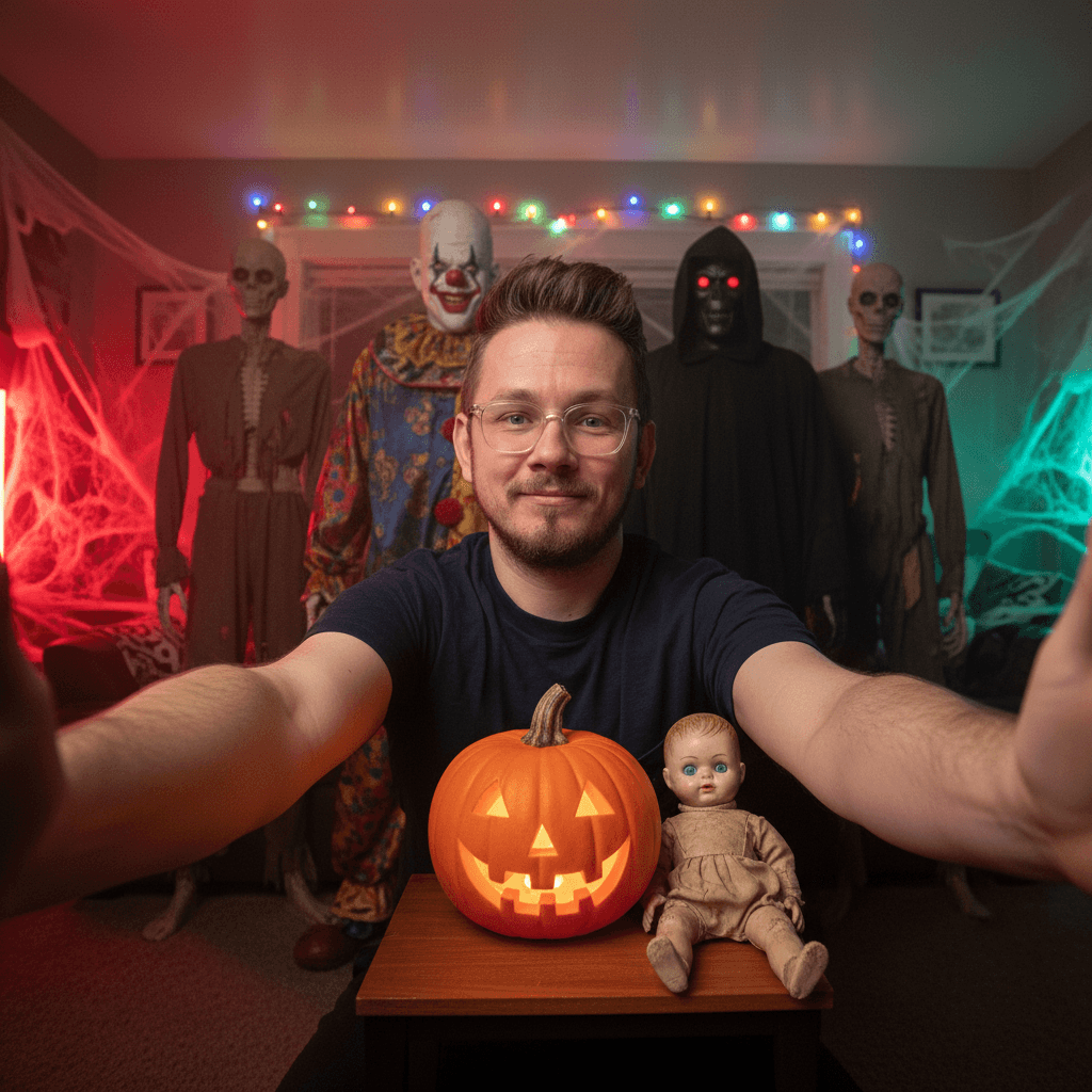AI generated: {
  "title": "Halloween_Selfie_With_Horror_Figures",
  "type": "image",
  "identity_reference": {...