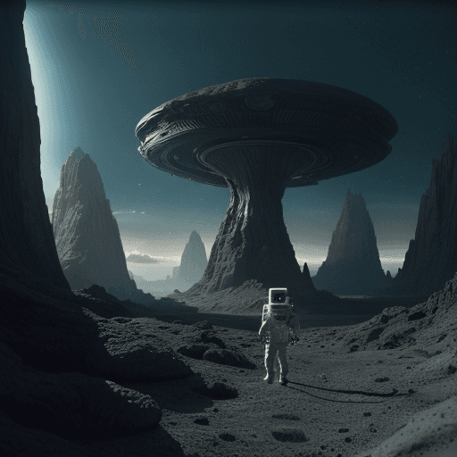 AI generated: a astronaut walking on a alien planet with alien plants and looking to a alien breathtaking landscap...