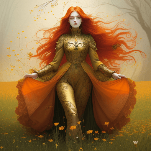 AI generated: A full-length woman as Spring, dressed in meadow flowers with red hair, hyper-realistic life style, ...