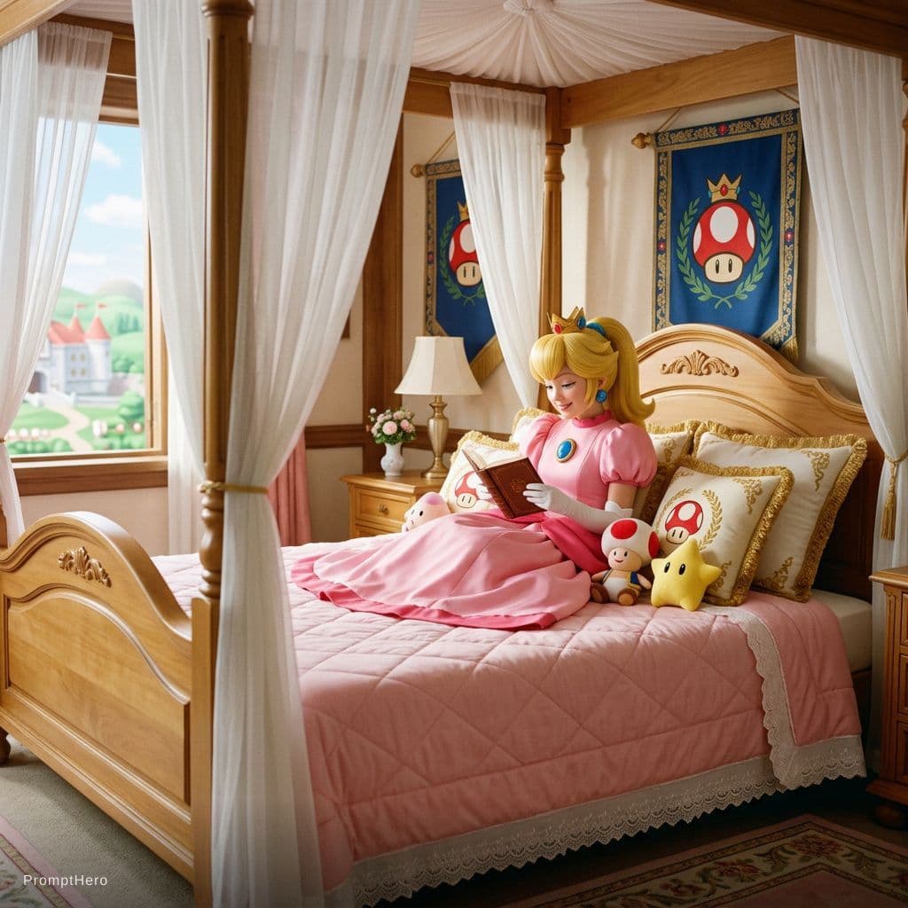 AI generated: princess peach on bed 

