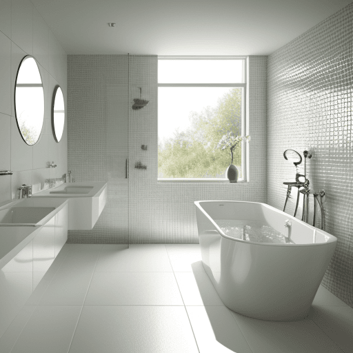 AI generated:  bathroom in modern style, tub and bathroom,bright and fresh lighting High resolution photography in...