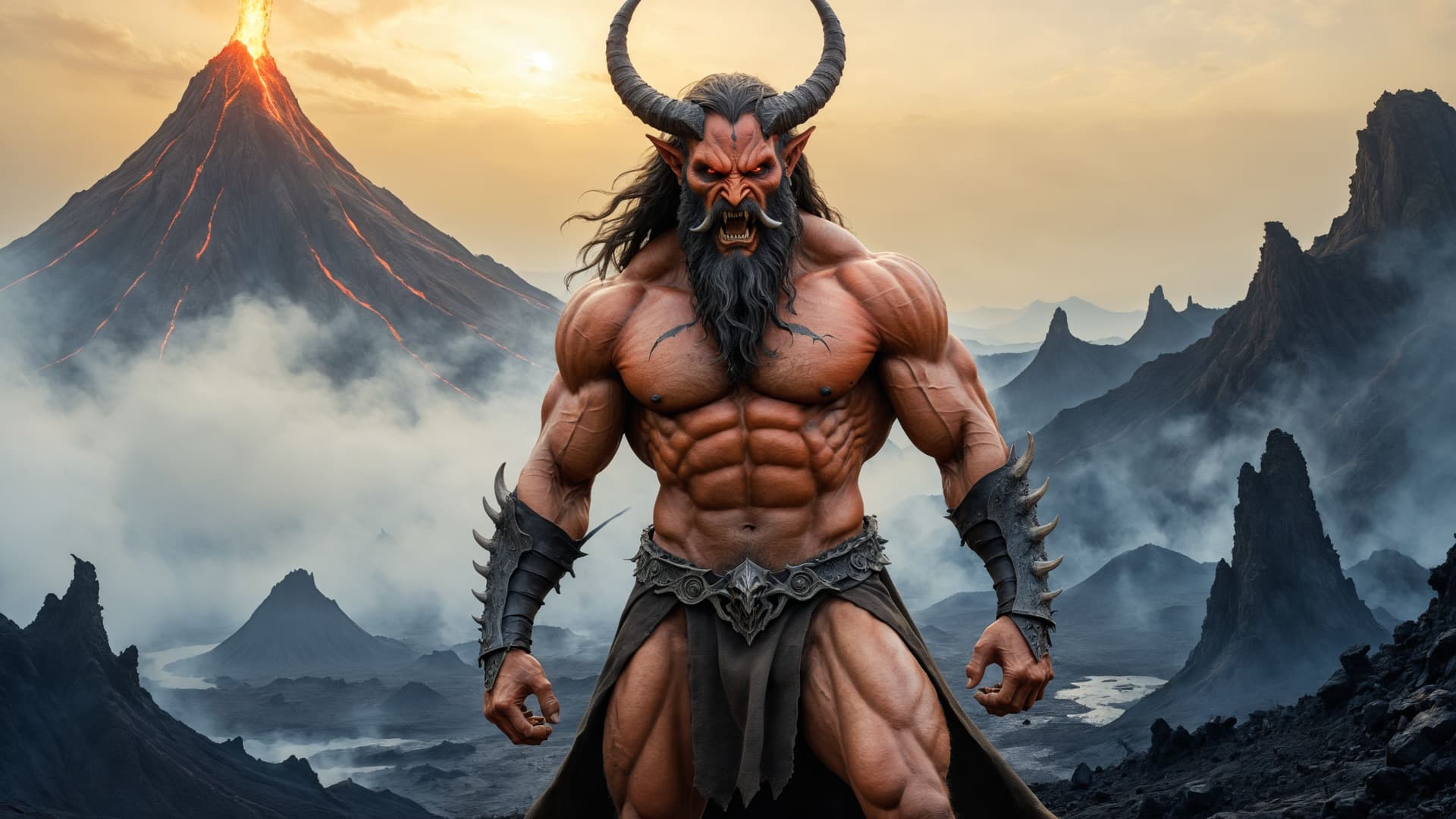 AI generated: by Wayne Barlowe, masterpiece, full body shot, young horned demon, extremely handsome, champions of ...
