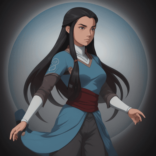 AI generated: Katara from Avatar the last airbender art, in the style of solarization effect, dark red and gray, u...
