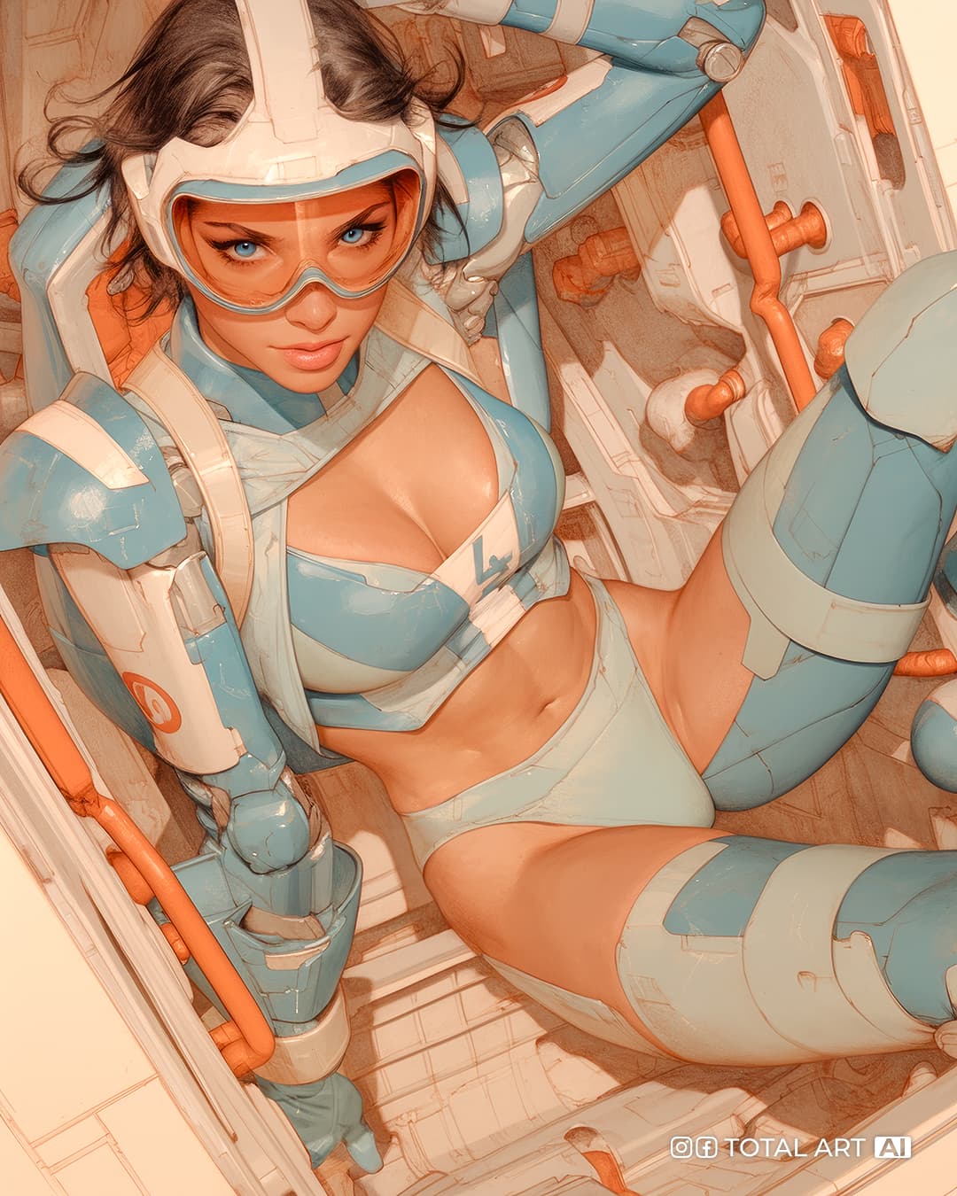 AI generated: Colorful ink drawing of the full body shot of young beautiful female cyborg warrior from Marvel's co...