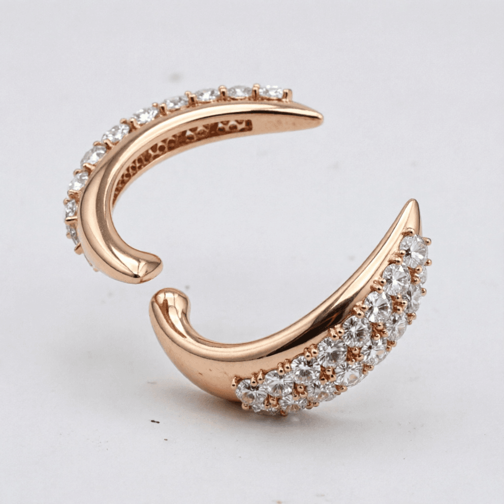 AI generated: Modern luxury open bangle inspired by the reference bracelet, redesigned with another stone shape an...