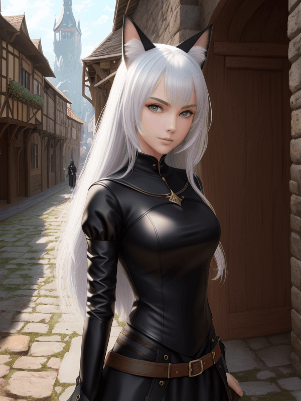 AI generated: A young beautiful cat-girl. Cat ears. Cat's tail. A beautiful face. Beautiful eyes. Clear eyes. A cl...