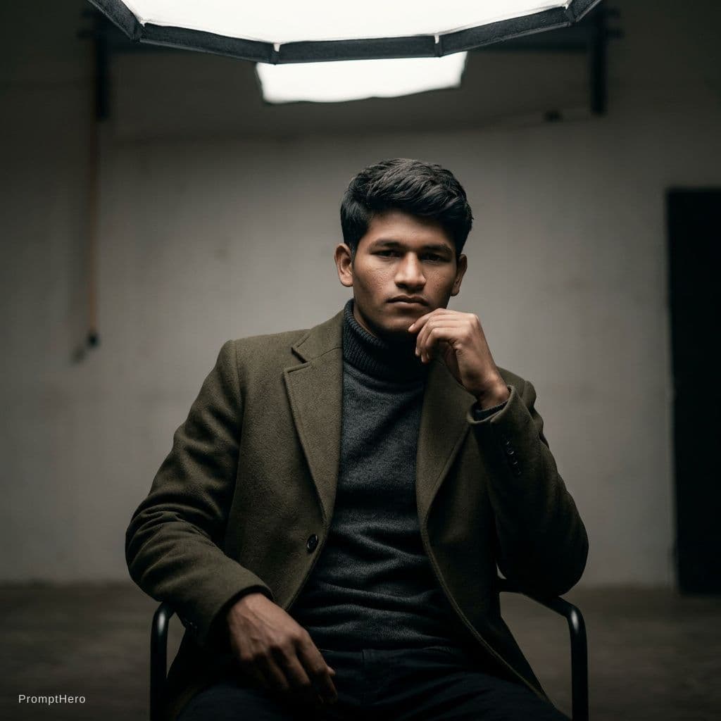 AI generated: high-end portrait photography, editorial studio photography, cinematic color grading, vertical compo...