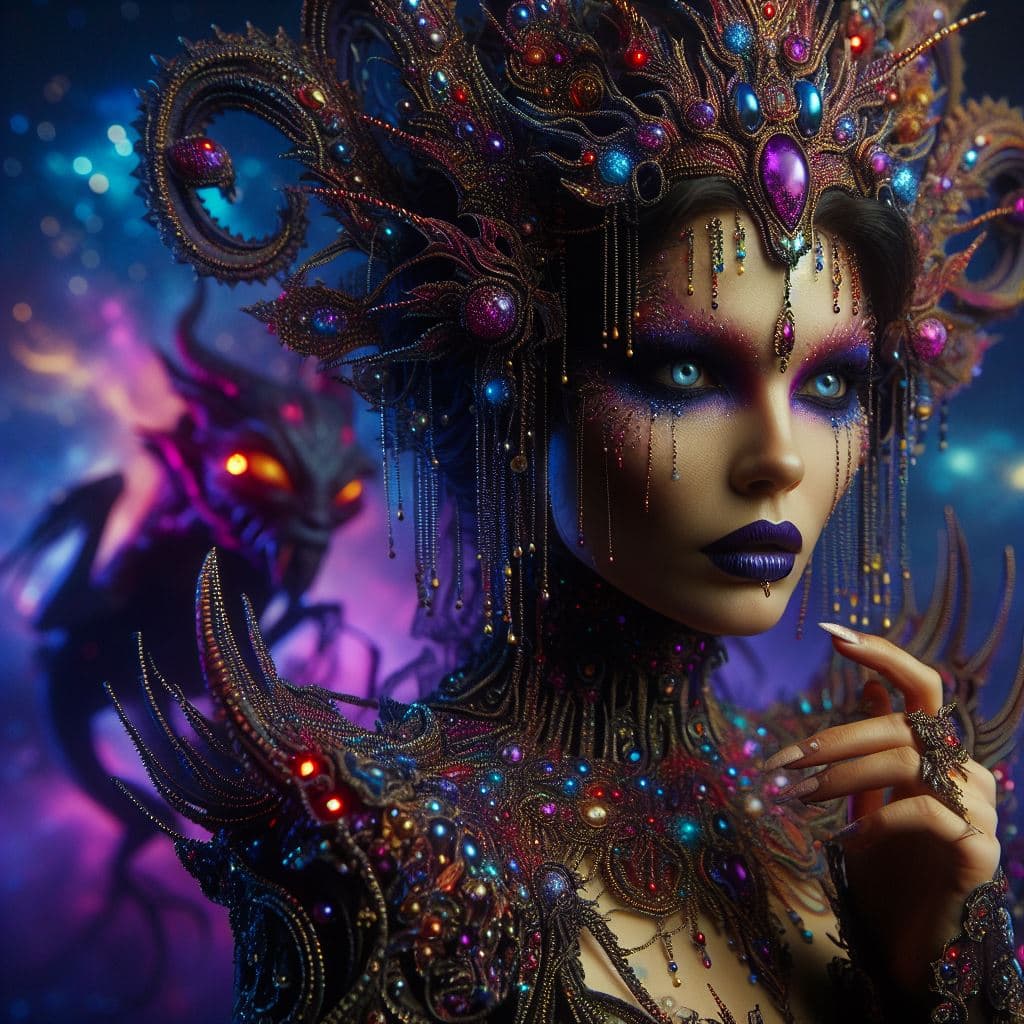 AI generated: colorful body image of a strange , seductive mystical world by H. r. Giger, Guillermo del Toro and j...