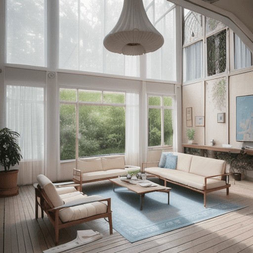 AI generated: High resolution photography interior design, dreamy sunken living room conversation pit, wooden floo...