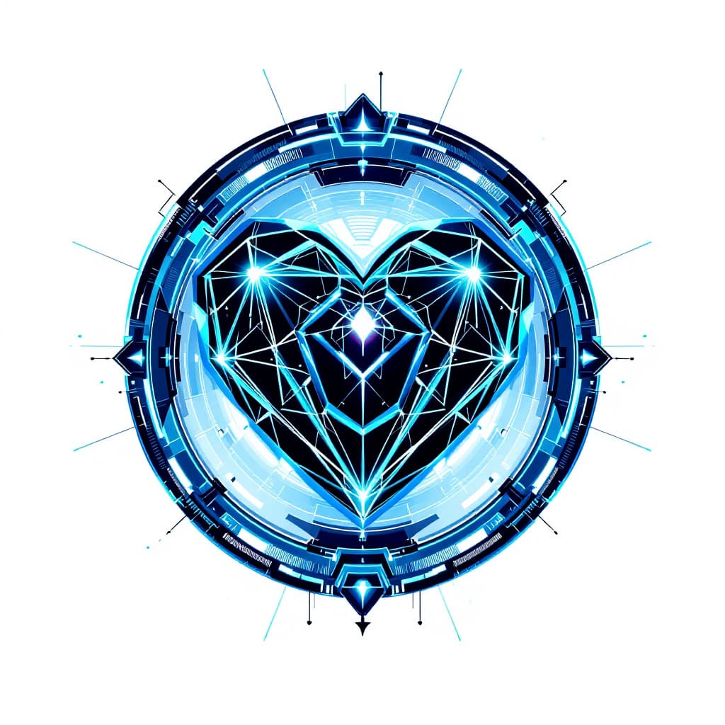 AI generated: A cyber punk unique heart emblem in a circle on a white  background