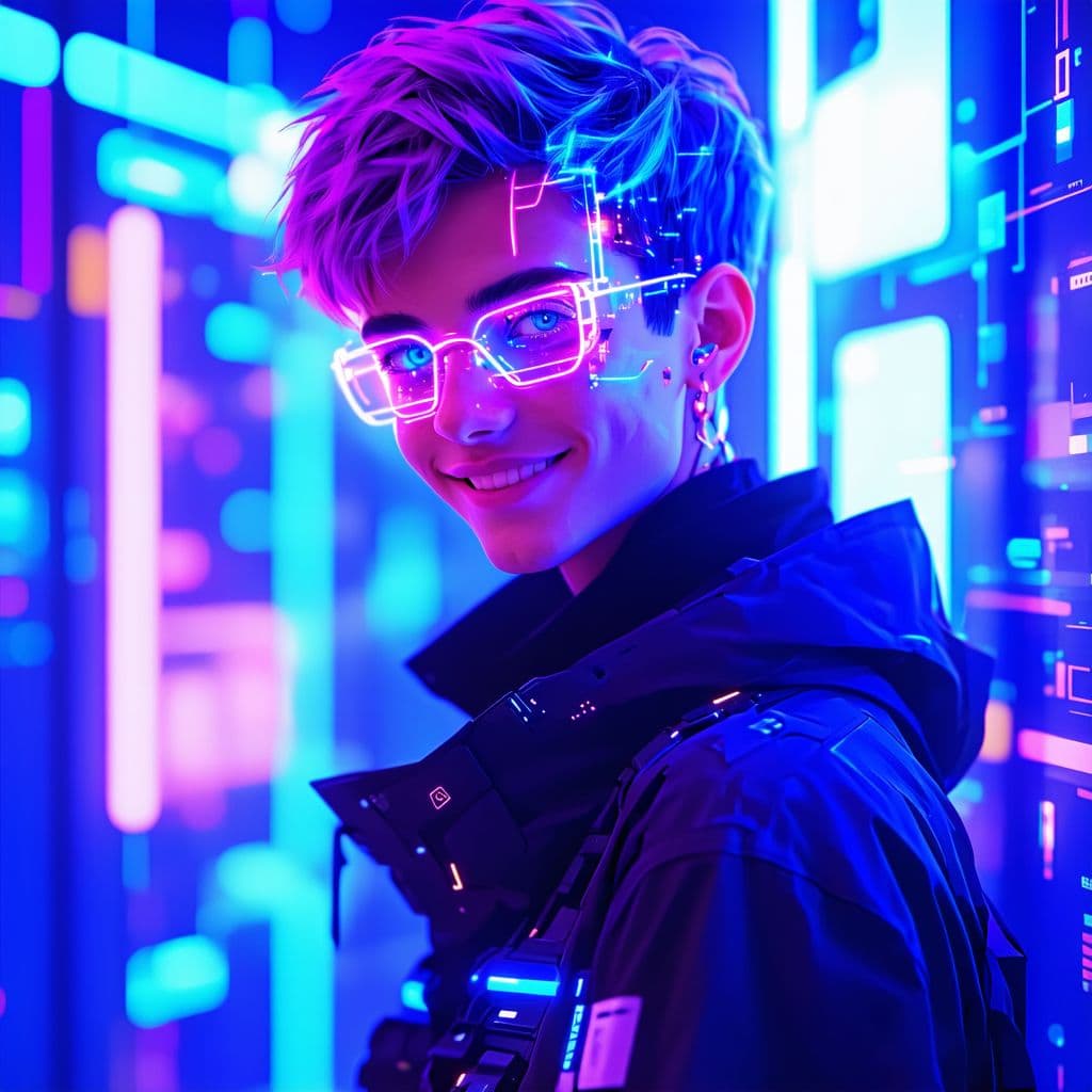 AI generated: A vibrant and detailed digital avatar of a stylish young adult with a futuristic and artistic vibe. ...