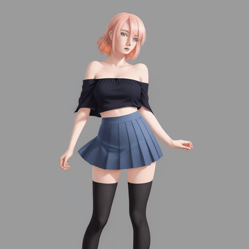 AI generated: Anime splash art of a woman in her early twenties, (pastel pink hair, blue eyes), dressed in a navy ...