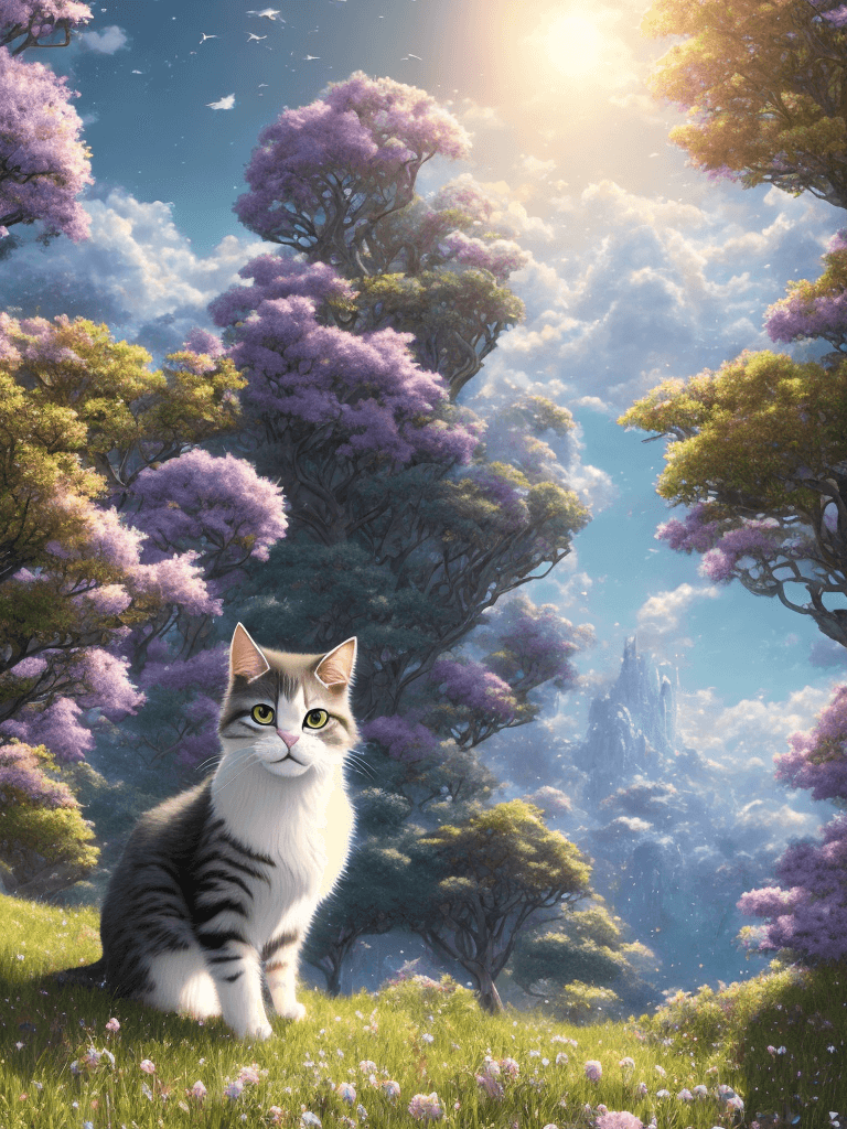 AI generated: poster of cat| animal| standing alone on hill| centered| detailed gorgeous face| anime style| key vi...