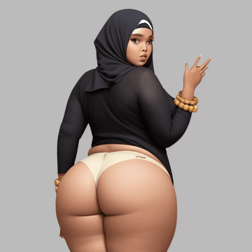 AI generated: mia sa khalif, plus size model, standing, fat ass hanging out, twerking, making an L shape with her ...