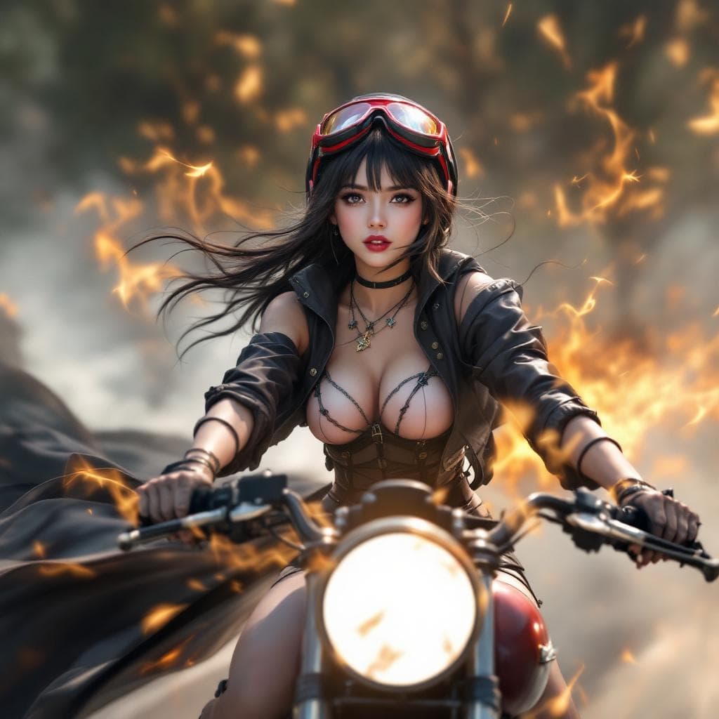 AI generated: hot girl on motorcycle 8-K high resolution