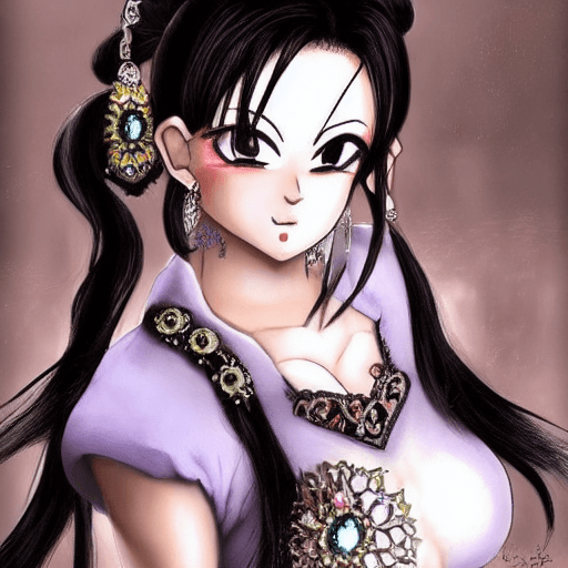 AI generated: <lora:Chichi_DBZ:0.5>, Chichi_DBZ, black_eyes, black_hair, hair_bun, big_breasts, jewelry, earrings,...