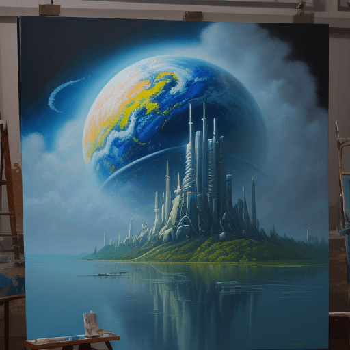 AI generated: Please paint the future world in oil painting.