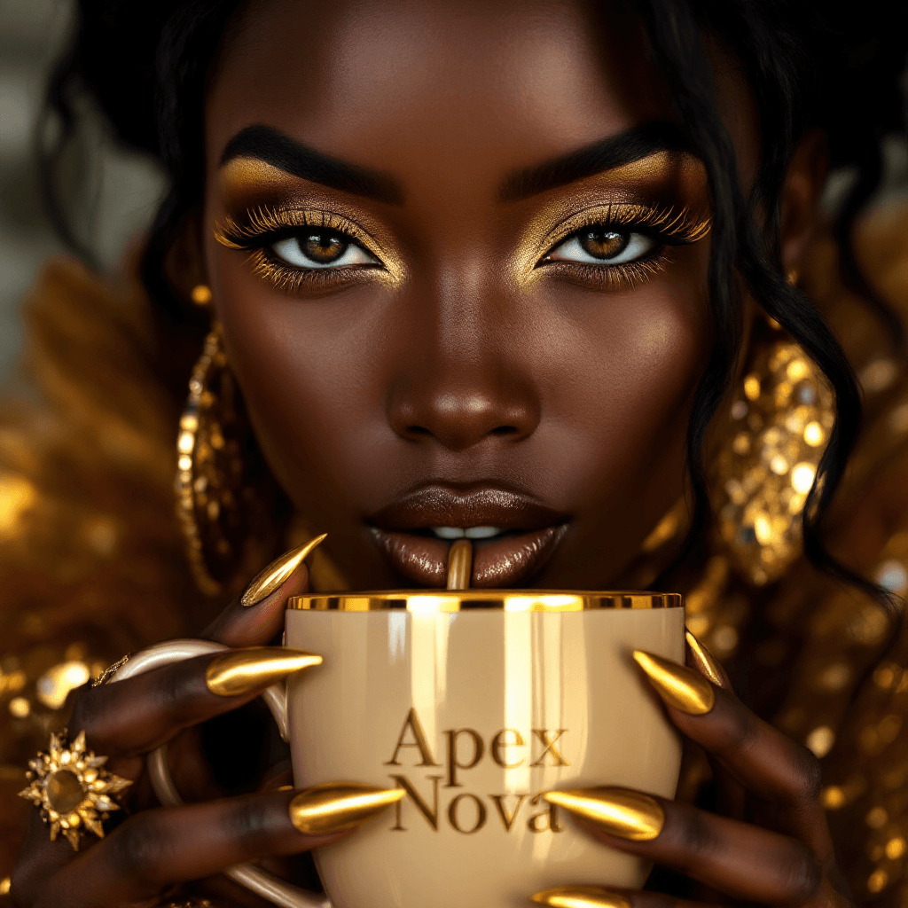 AI generated: A stunning, hyper-realistic style portrait of a dark-skinned woman with a captivating expression. Sh...