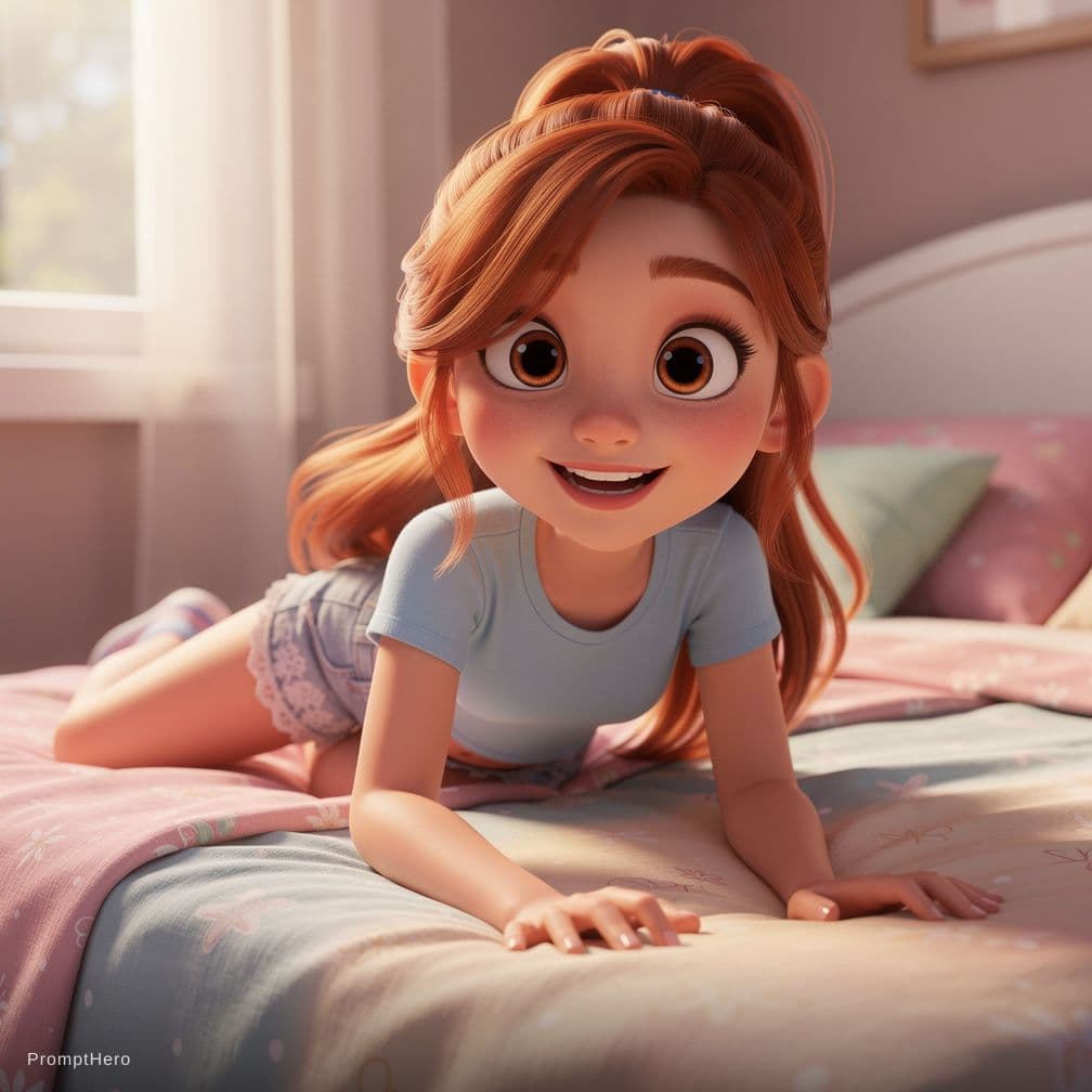 AI generated: score_9, score_8_up, score_7_up, disney pixar style, 1girl, cropped shirt, tight shirt, auburn hair,...