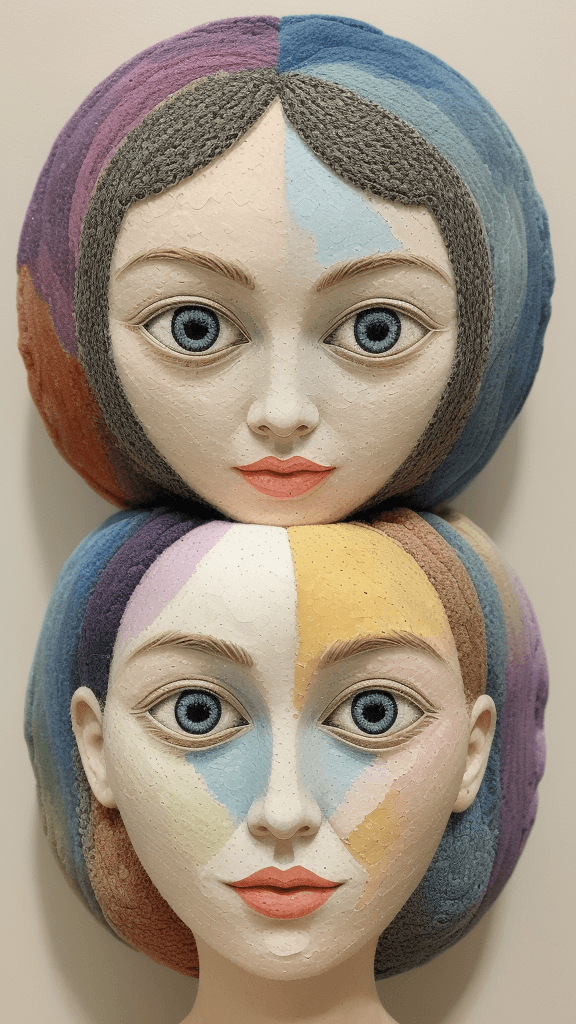 AI generated: a woman is shown with white circles surrounding her face, in the style of colorful impasto, three-di...