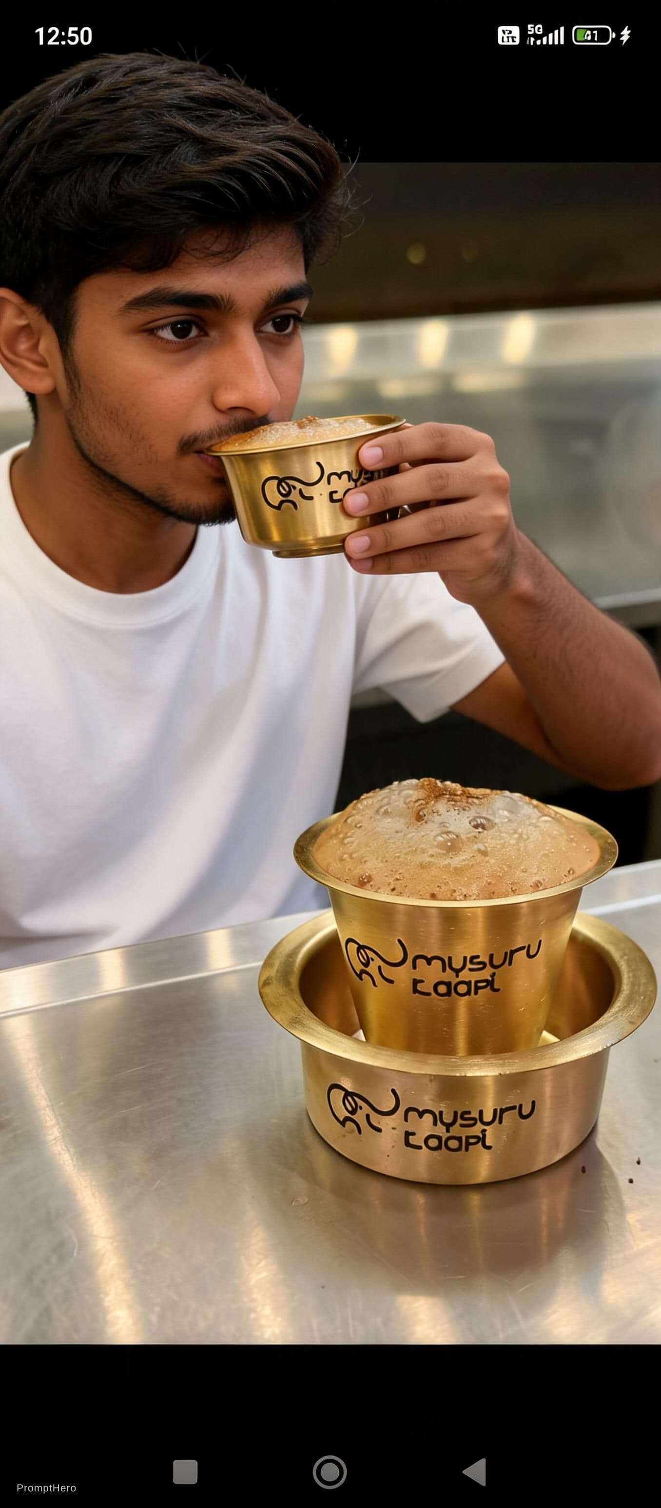 AI generated: a indian college student drinking coffee
