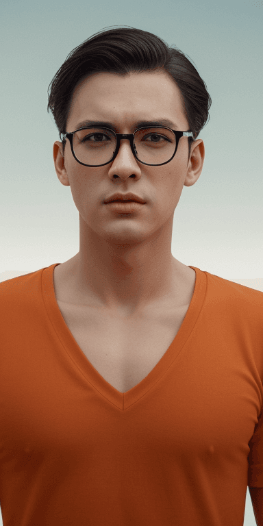 AI generated: vintage movie style Gritty man symmetrical eyes, (aegyo sal:1) , very thin sleek glasses, gelled hai...