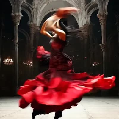 AI generated video: 
Starting from the image I uploaded, it generates a video of a flamenco dancers,dance,motion vibe 