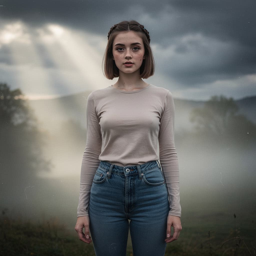 AI generated: an outdoor photo with natural light, big, full breasts, skinny, slim, (nude), intimate posing, short...