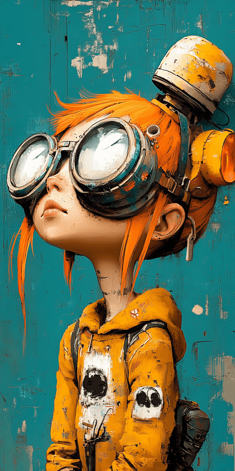 AI generated: a girl with orange hair dressed in glasses, in the style of futuristic digital art, flowerpunk, shin...