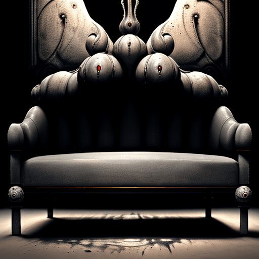 AI generated: huge HR Giger style couch, concept furniture, painting on grey, hyper realistic, illustration, digit...