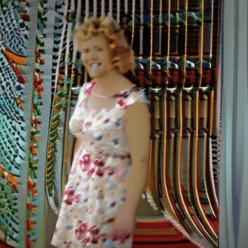 AI generated: A middle-aged woman with short light brown hair stands holding two small bouquets of roses, white on...