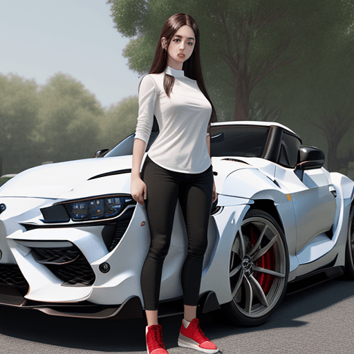 AI generated: Create a 3D realistic 26 Year old in beautiful park , standing beside white car mark x supra , girl ...
