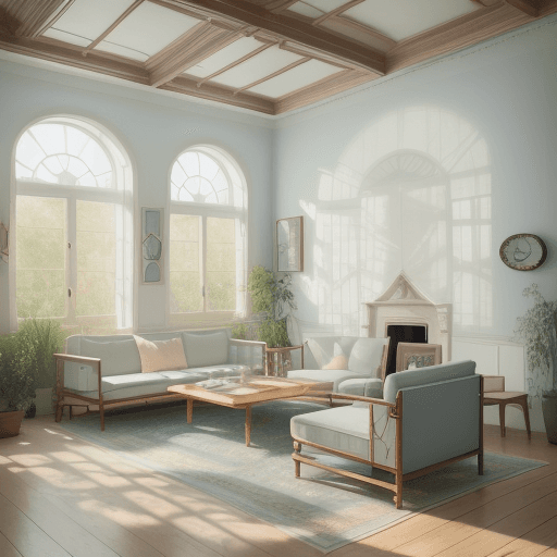 AI generated: High resolution photography interior design, dreamy sunken living room conversation pit, wooden floo...
