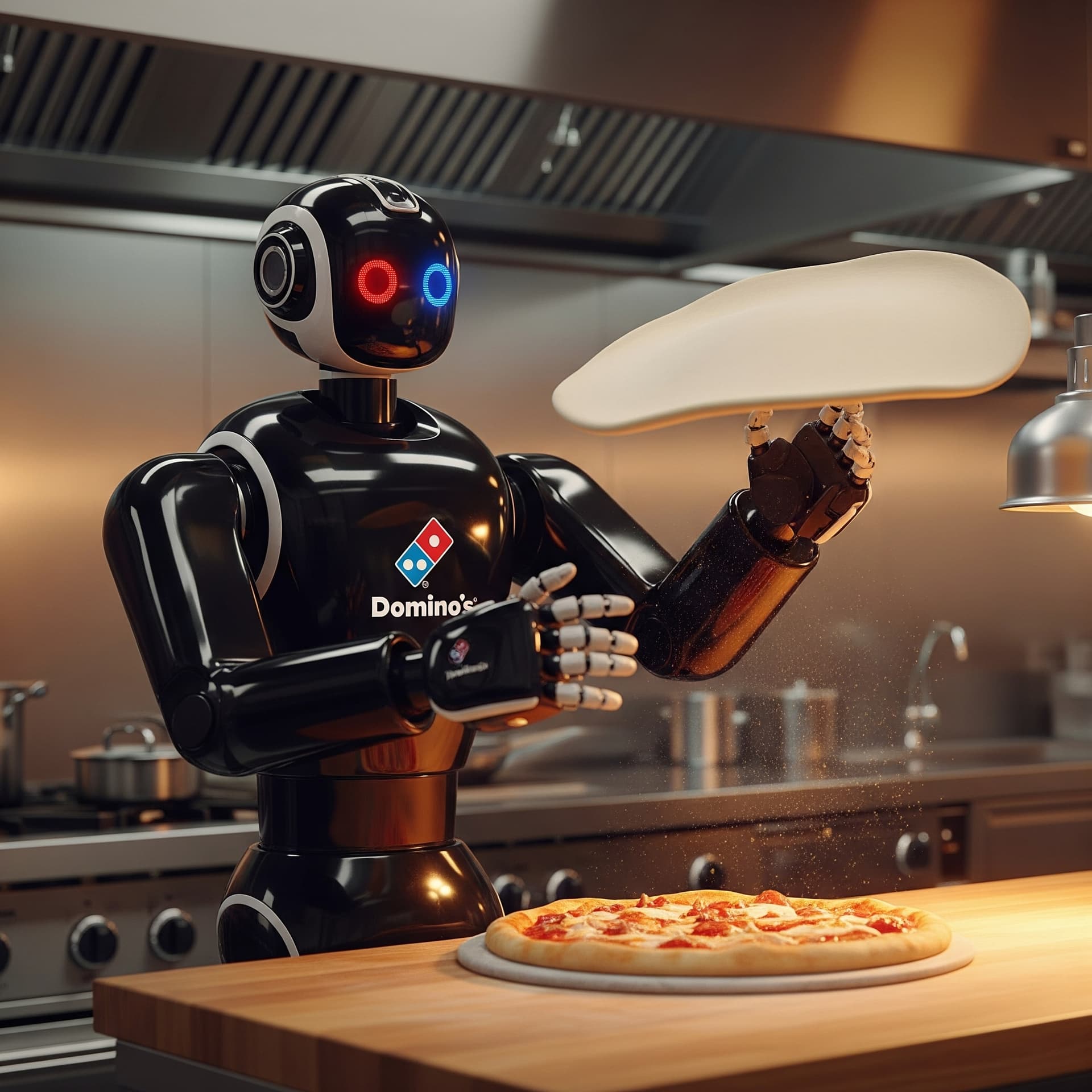 AI generated: black Domino's Pizza robot