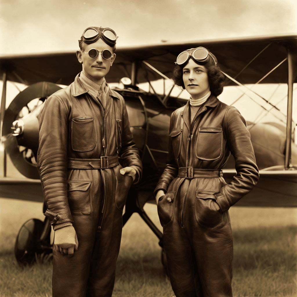 AI generated: Cimematic shot,A fearless 32-year-old vintage aviator, wearing a leather flight jacket and pilot gog...