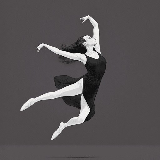 AI generated: minimalist line art drawing of a dancer leaping joyfully, sketched in continuous black lines against...