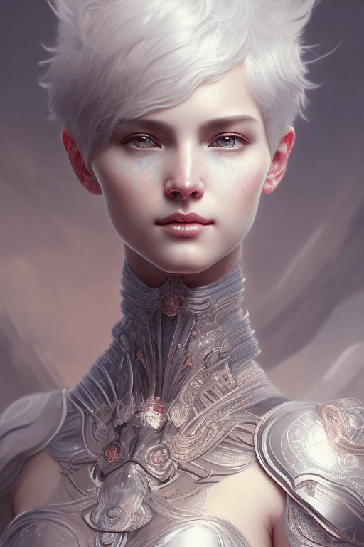 AI generated: Face Portrait of (Celestial goddess), centered portrait, short pixie hair, ((white hair:2.5)) intric...