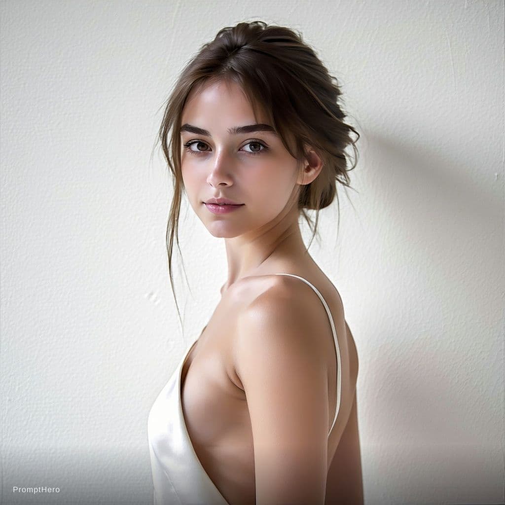AI generated: 1 girl, solo and totally nude, 18 years old, perfect european face, slim build, timeless elegance, h...