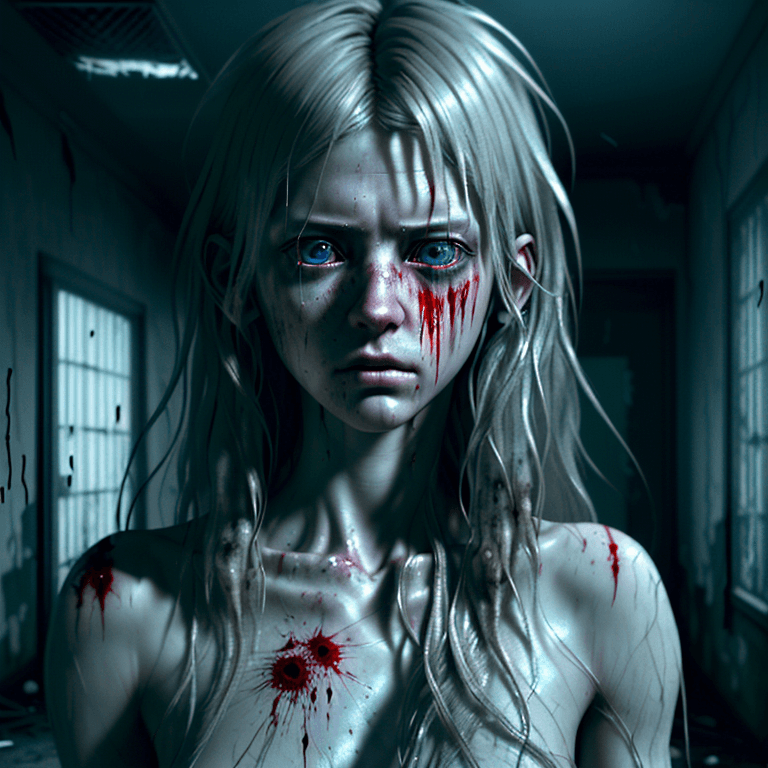 AI generated: an ultra realistic ethereal portrait of a paranormal  humanoid creature, long messy hair, empty look...