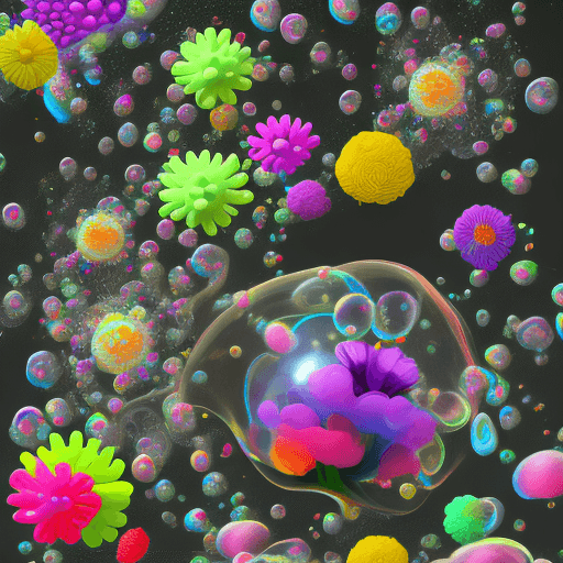 AI generated: A colorful abstract floral design with flowers and bubbles floating around the brain, isolated on a ...