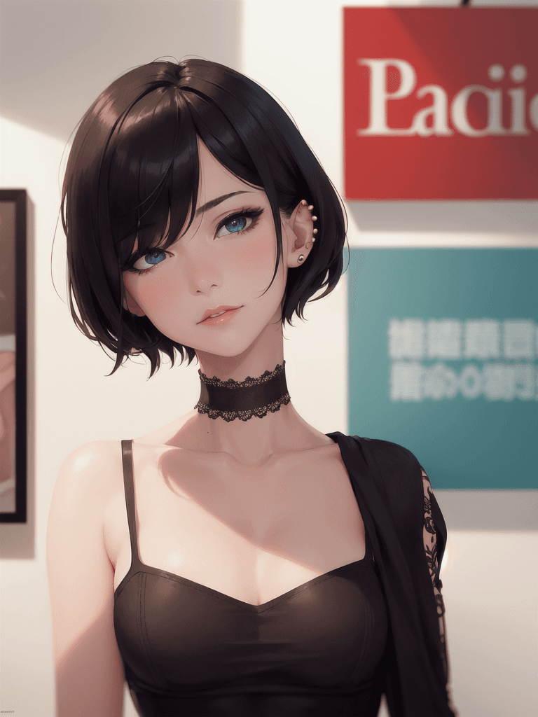 AI generated: A dramatic portrait of a young woman with a stylish haircut and piercing eyes. The photo is shot in ...