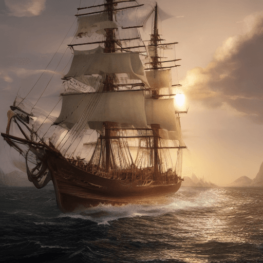 AI generated: Photo of a ultra realistic sailing ship, dramatic light, pale sunrise, cinematic lighting, battered,...