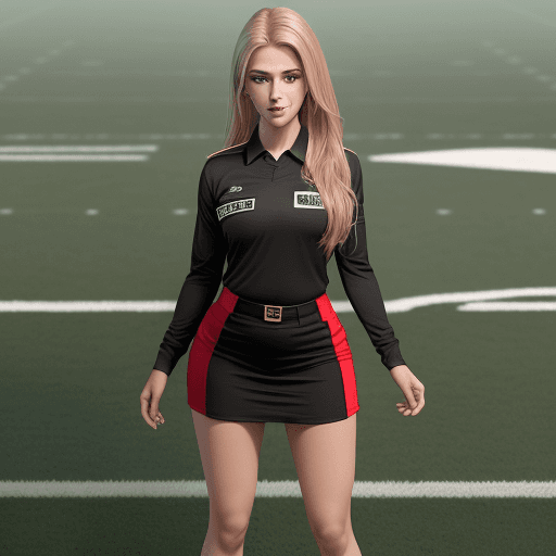 AI generated: (((gorgeous female))), dressed as football referee, attractive, ((flirting)), standing on football f...