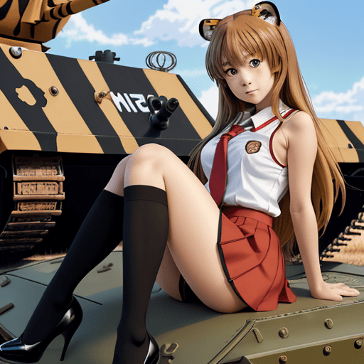 AI generated: masterpiece, taiga aisaka, smug, cute face, anime, anime face, girl sit on the front of realistic ta...