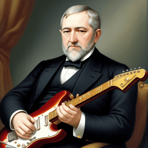 AI generated: President Benjamin Harrison, playing the electric guitar