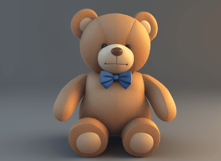 AI generated: 3d smiling teddy bear that doesn't have a bow tie. Full body. Facing the front with open arms.



